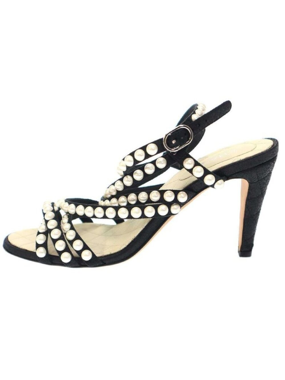 Chanel Multi-Strap Quilted Pearl Sandals Black 37 1 2 - Picture 2 of 10